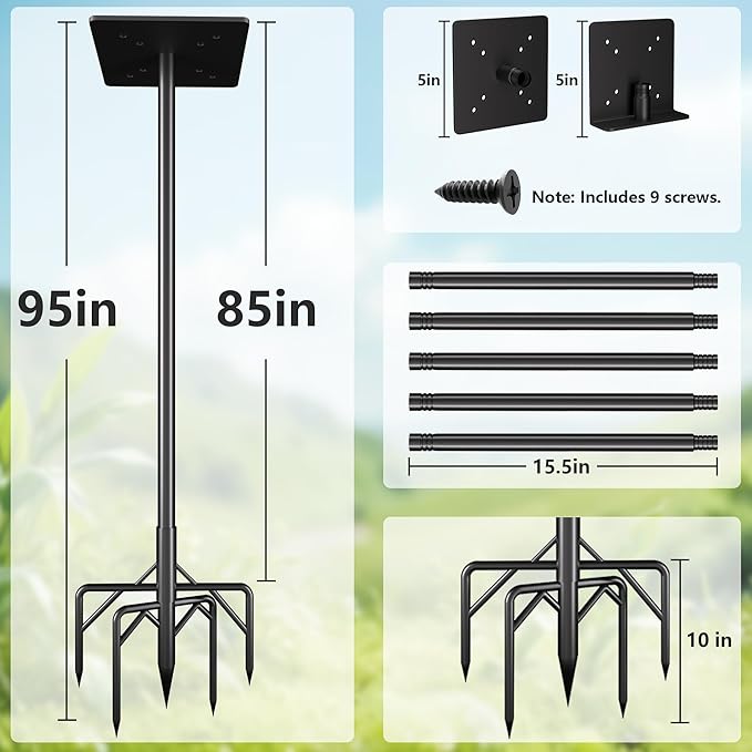 Bird Feeder Pole Stand,95 Inch Bird House Pole for Outdoors Heavy Duty,5 Base Prongs Adjustable Birds Feeder Stand for House