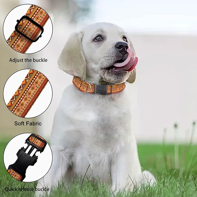 Brown Bohemian Aztec Pattern Dog Collar Cat Big Neck Collars Soft for Small Extra Large Heavy Duty Pet Dogs
