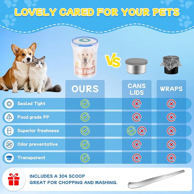 REFLYING Canned Cat Food Storage Lids,Reusable Airtight Can Cover Pet Food Sealer, Keeps Dog Food Storage Container Food Fresh, Cat Food Container Eliminates Odor, Easy To Use With SUS 304 Spoon