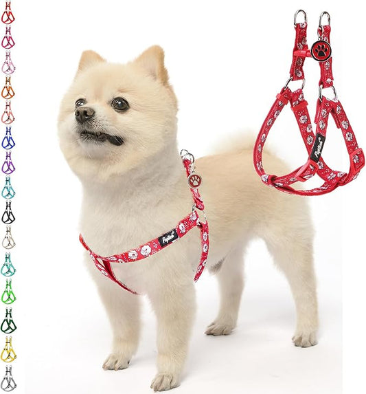 PUPTECK No Pull Dog Harness Soft Adjustable Basic Nylon Step in Puppy Vest Outdoor Walking with ID Tag, Christmas, M