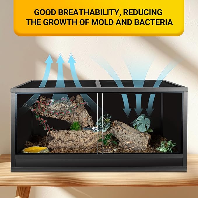 REPTI ZOO Reptile Enclosure 48x24x24 inch, 4x2x2 120 Gallon Bearded Dragon Tank, Reptile Terrarium for Ball Python Snake Gecko Turtle, Light Weight Wooden Habitat Cage