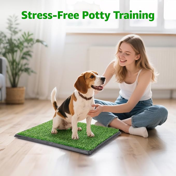 Dog Grass Pet Loo Indoor/Outdoor Portable Potty, Dog Litter Box, Artificial Grass Patch Bathroom Mat and Washable Pee Pad for Puppy Training, Full System with Trays (Pet Training Tray, 20"x30")