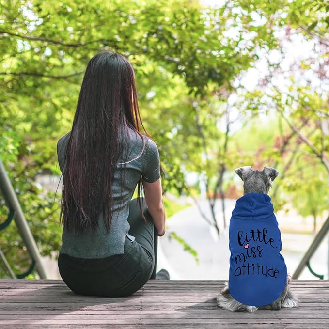 Cat Hoodies for Cats Puppy Pet Clothes Cat Apparel Little Miss Attitude Print Dog Hoodie for Small Medium Dogs Outfits for Kittens(Royal Blue,M)