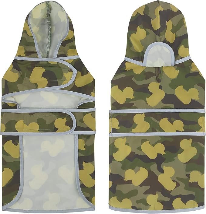 Dog Raincoat for Medium Dogs Waterproof Hooded Rain Jacket with Reflective Strips Leash Hole & Poncho Adjustable Fit (CamoDuck,M)