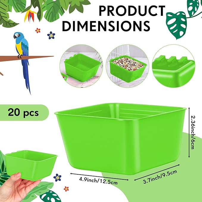 Maxdot 20 Pcs Cage Cups Chicken Feeder Waterer 16 oz Birds Feeders Hanging Bunny Cage Chicken Water Bowl for Pet Parrot Rooster Parakeet Gamefowl Poultry Pigeon Wire Hutch(Green)