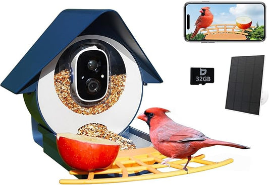 Birdkiss Smart Bird Feeder with Camera, AI Identify Bird Feeder Camera with Solar Pannel, Auto Capture Bird Full HD Videos & Instant Notification, Ideal Present for Bird Lovers
