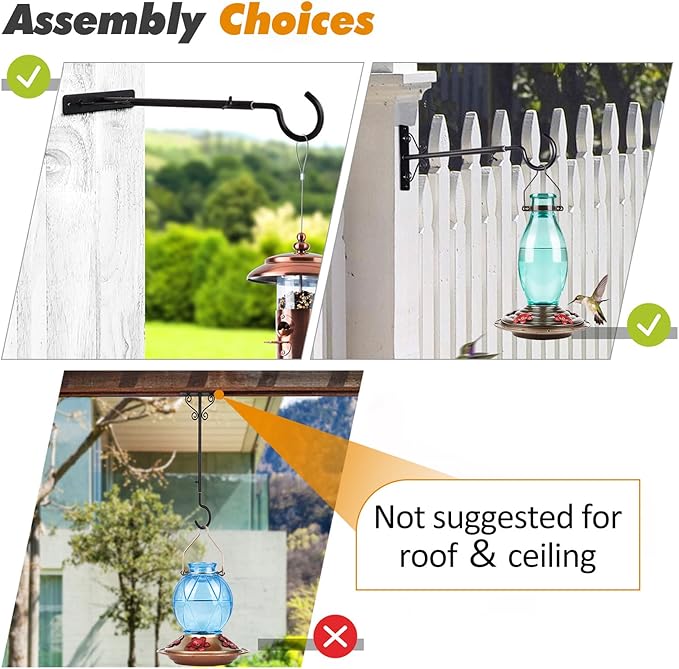 BOLITE Bird Feeder Hanger(16 to 24 Inch), Adjustable Hanging Plant Brackets, Wall Hooks for Hanging Bird Feeders, Planters, Lanterns, Wind Chimes, String Lights, 2 Pack, Black