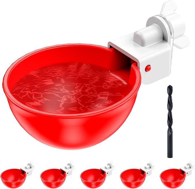 Chicken Waterer Cups, 6 Pack Automatic DIY Chicken Water Cups with 3/8'' Hole Saw