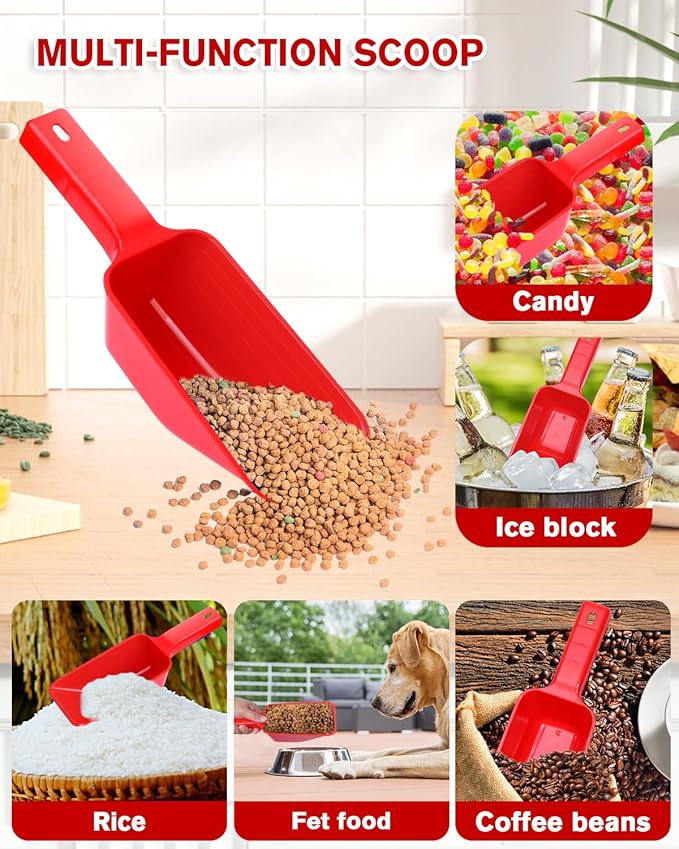 2 Cup Dog Food Scoop(2 Pack), Plastic Pet Food Scoop with Measuring Lines for Accurate Pet Food Portions,Dishwasher Safe (Red)