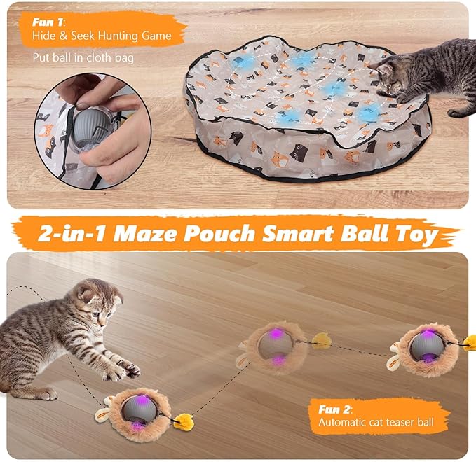 Cat Toys Pack, Interactive Cats Toys for Indoor Cat, Speedy Tail 2.0 Cat Toy, Teaser Feather Mouse Toy for Kittens (20PCS)