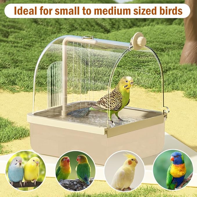 Bird Bath for Cage, Automatic Parakeet Bath with Pump, Indoor Bird Shower with Running Water, Filter, Bird Cage Accessory for Pet Birds, Lovebirds, Finches, Cockatiel