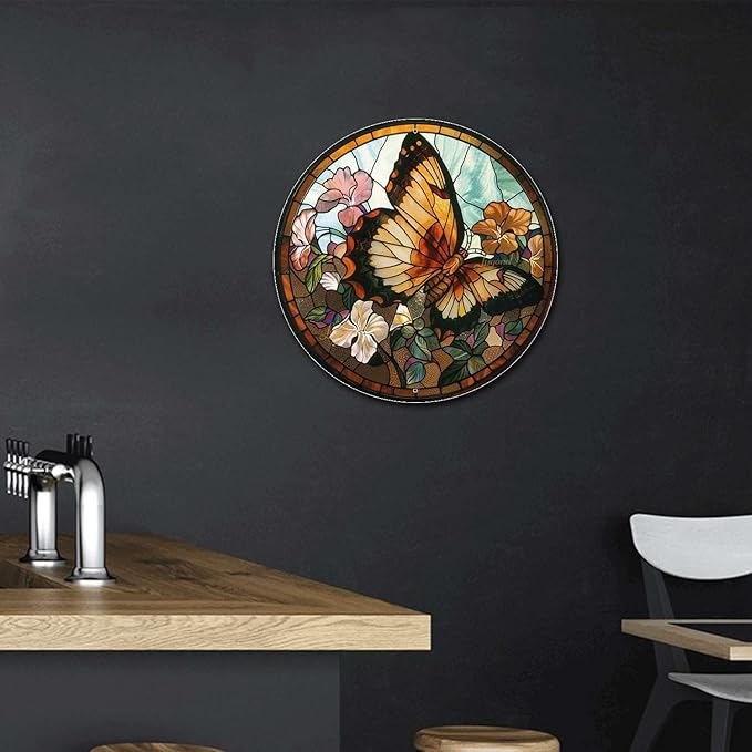 Lygond Metal Butterfly Stained Glass Tin Sign for Garage 88 Inches