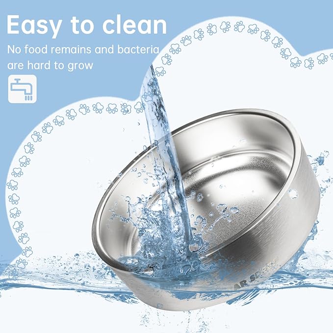 StarSpeed 24oz Stainless Steel Dog Bowls with Rubber Bottom Non-Slip Double Wall Metal Outdoor Dog Food and Water Bowls Weighted Insulated Pet Feeding Bowl for Small,Medium Sized Dogs or Cats