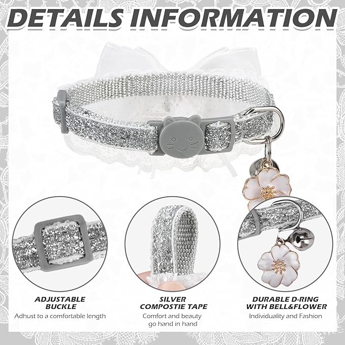 EXPAWLORER Cat Collar Breakaway,Adjustable Soft Lace Cat Collars for Girl Cats with Heart Accessory,Safety Quick Release Cute Pet Collar for Kitten,Small Dog