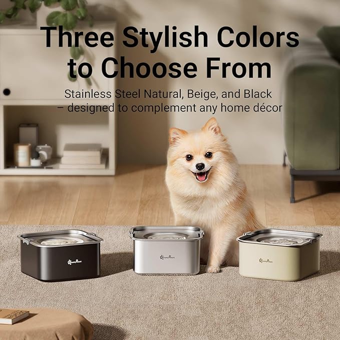 DownyPaws No Spill Water Bowl for Dogs,101oz/3L Slobber Stopper Stainless Steel, Slow Drinking Dog Water Bowl, No Mess Dog Water Dispenser Spill Proof, Dishwasher Safe, Black