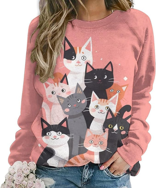 Womens Long Sleeve Tops Y2k Japanese Art Print Sweatshirts Fall Pullover for Women Crewneck Vintage Shirts Boho Tops