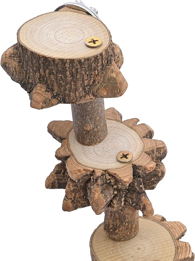 Bird Platform Perch Playground for Parakeet Cockatiels, Cage Natural Wood Play Stand Parrot Flat Perches for Large Birds, Birdcage Ladder Climbing Toy 4 Step