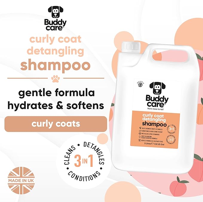 Curly Coat Dog Shampoo by Buddycare | Deep Cleansing Shampoo for Dogs | Fresh Scented | with Aloe Vera and Pro Vitamin B5 (169.07oz)