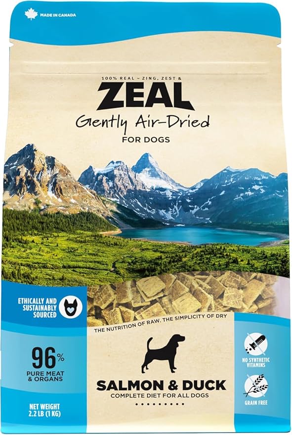 ZEAL Canada Air-Dried Salmon & Duck Recipe for Dogs - Superfood Omega-3 Rich, Dual-Protein, Grain Free, No Fillers, Complete Nutrition (Salmon & Duck, 2.2 lb)