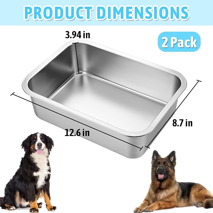 Fhiny 2 PCS Large Stainless Steel Dog Bowl, 1.2 Gallon Large Capacity Metal Dog Food & Water Bowls for Medium, Large, X-Large Dogs Indoor & Outdoor Universal Dog Bowl Dishwasher Safe