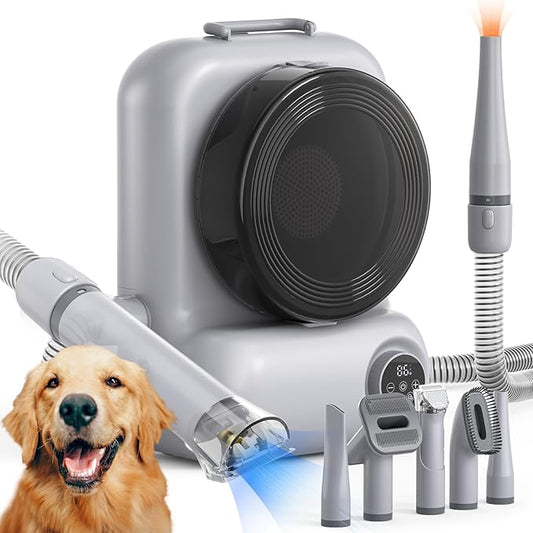 Dog Grooming Vacuum and Dryer, Pet Grooming Vacuum for Dogs with 3 Liter Canister, 15000Pa Suction Dog Vacuum for Shedding Grooming, Extra Space for Storage for 5 Grooming Kits, Grey