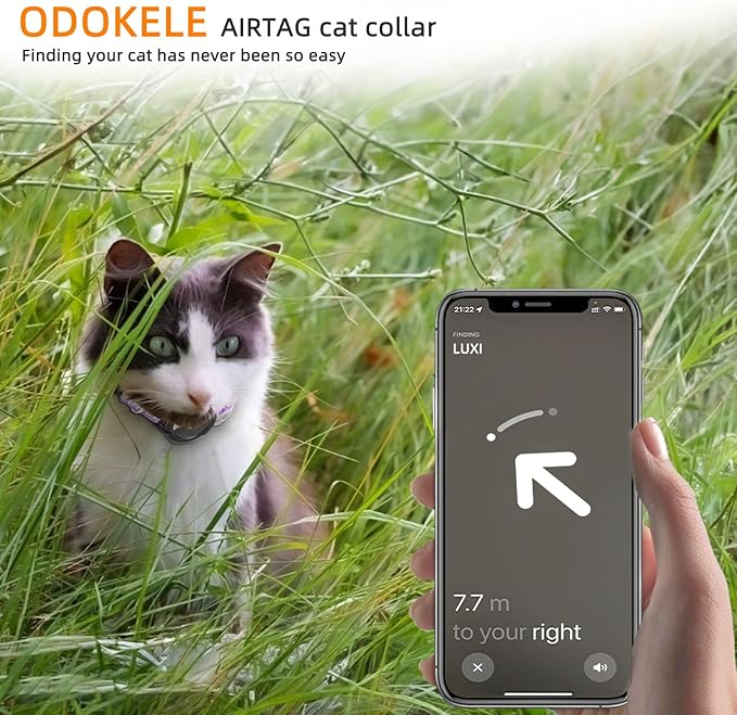 Airtag Cat Collar Breakaway, Odokele Reflective Cats Collars with Apple Air Tag Holder for Kitten, Cat GPS Tracker Adjustable Collars with Safety Quick Release Buckle for Kitties and Puppies - Coffee
