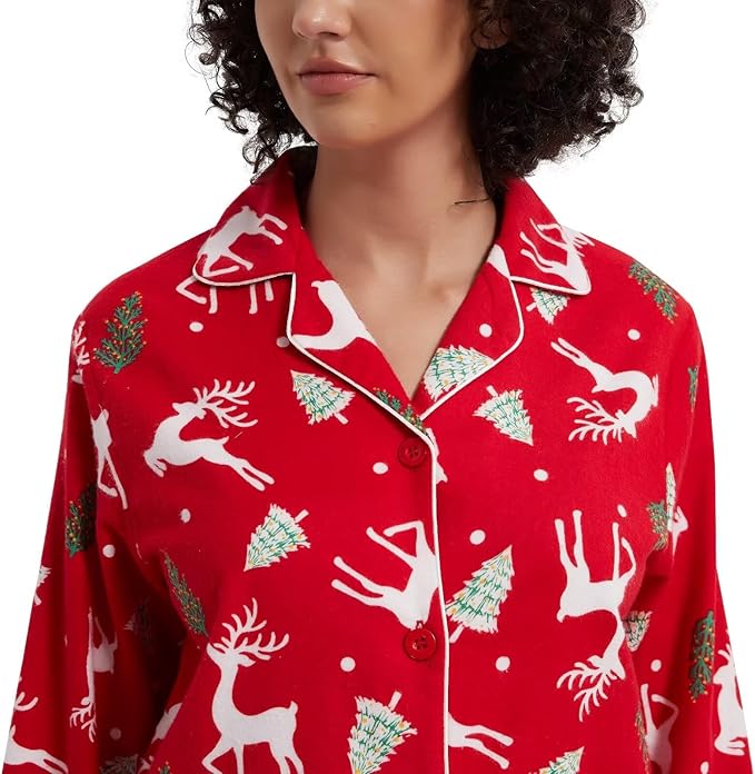 GLOBAL Flannel Pajamas for Women 2-Piece Comfy and Cozy Flannel Pj Set Cotton Loungwear