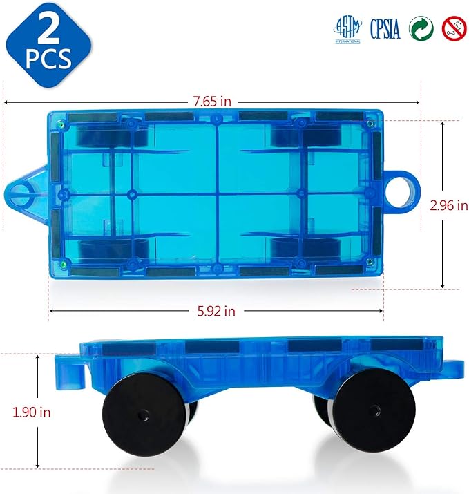 MAGBLOCK 2 Piece Car Set Suitable for Magnetic Blocks Tiles, Magnetic Toy Vehicles and Accessories Therefor Expand and Enrich Your Magnet Tiles STEM Educational Toys