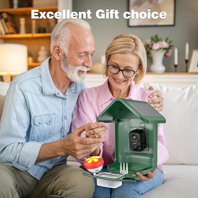 Bird Feeder with Camera Solar Powered - Smart Bird Feeder Camera 2K HD Live Stream, 5MP Photos, AI Identification for Backyard, 2.4Lb Large Capacity, Gifts for Mom Dad