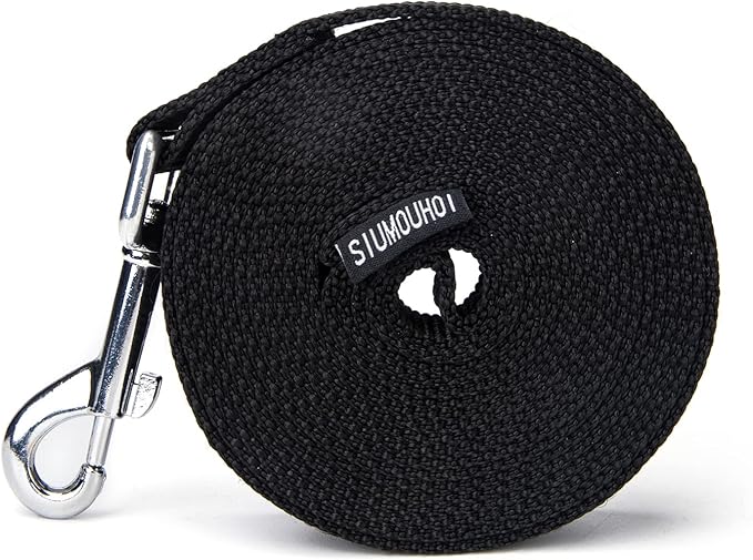 Strong Durable Nylon Dog Training Leash, 1 Inch Wide Traction Rope, 6 ft 10ft 15ft Long, for Small and Medium Dog (Black, 15 Feet)