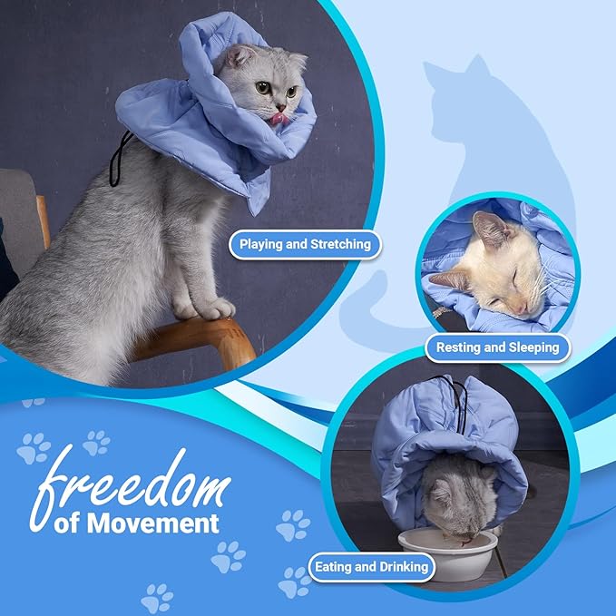 Cat Recovery Collar, Soft Adjustable Cone for Cats and Kittens, Lightweight Waterproof Elizabethan Collar for After-Surgery Care, Prevent Licking and Scratching, Neck Protector for Pets（Light Blue,M）