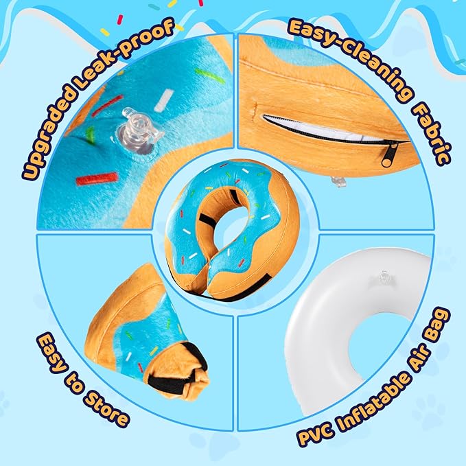 Grand Line Donut Inflatable Collar for Dogs and Cats, Soft Recovery Dog Cone After Surgery, Protective Pet Neck Cone for Small, Medium, Large Dogs, Not Block Vision (Blue, L)