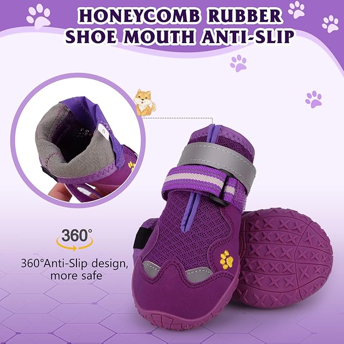 Dog Shoes for Large Medium Small Dog, Mesh Breathable Dog Shoes for Hot Pavement, Anti-Slip Dogs Boots Paw Protectors with Reflective for Outdoor Walking Indoor Hardfloors (Size 7)