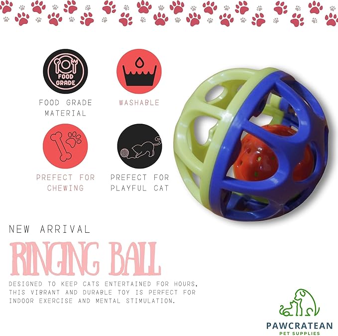 Large Cat Ball Toy with Bell - Durable, Self-Entertainment, Colorful Indoor Exercise (Yellow & Purple) (Purple & Yellow)