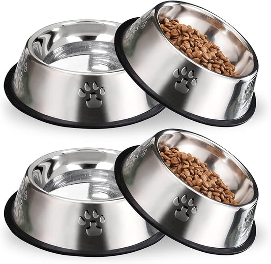 Hamiledyi Stainless Steel Dog Cat Bowl with Rubber Base 4 Pack Pet Feeder and Water Bowls Stackable Non-Slip Puppy Dishes for Small Medium Animals Kitten Rabbit