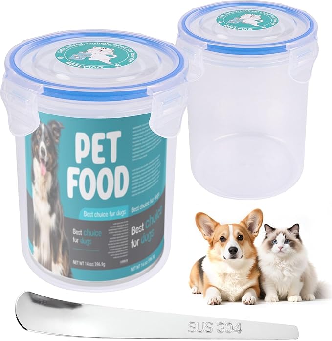 REFLYING Canned Cat Food Storage Lids,Reusable Airtight Can Cover Pet Food Sealer, Keeps Dog Food Storage Container Food Fresh, Cat Food Container Eliminates Odor, Easy To Use With SUS 304 Spoon
