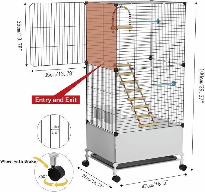 Big Flight Bird Cage, Black Parakeet Cages with Rolling Stand & Wheels, Wide Birdcage for Parrots Cockatiels Conure Budgie Canary Finch Lovebird