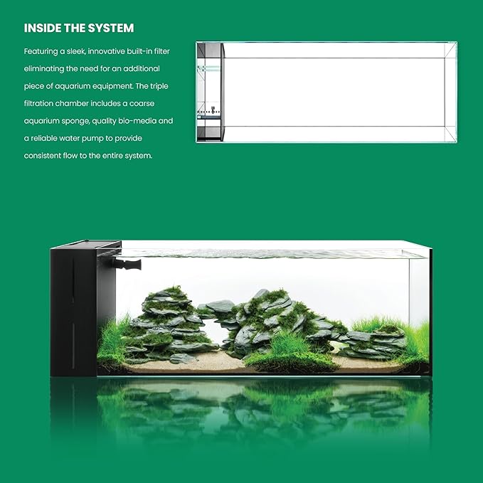 Ultum Nature Systems Dual AIO - Freshwater/Saltwater Compatible All in One Rimless Tank with Triple Chamber Filtration System, Integrated Filter Aquarium w/Leveling Mat - 21 Gallon, 90LA, Black