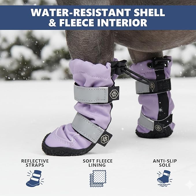 Spark Paws Dog Shoes, Waterproof Dog Boots for Medium to Large Dogs, Non Slip, Breathable Dog Booties and Paw Protectors - 4PCS Doggie Hiking Boots with Reflective Straps - Lilac - Size 7