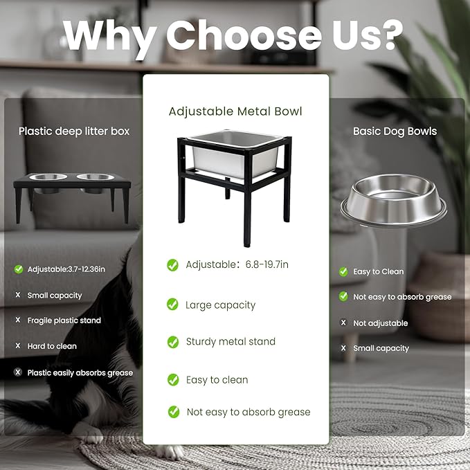 Elevated Dog Water Bowl 3 Gallons, 4 Height Adjustable Raised Doggy Bowl with Stand for Large Breed, Full Stainless Steel Food Bowl for Relief Joint Pressure, Dog Food and Water Bowls