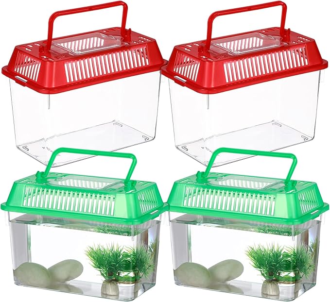 Mini Handheld Aquarium Pet Box, 4Pcs Portable Fish Tank Plastic Turtle Tank with Lid Handheld Fish Tank Clear Reptile Terrarium Hamster Box for Fish Snakes Aquarium