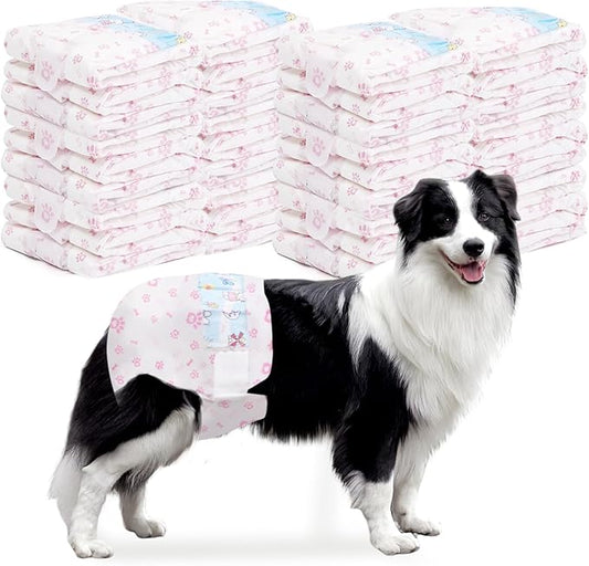 Disposable Dog Diapers Female 90 Count Doggie Diapers for Female Dogs (Waist 16-23.5 in XL) Super Absorbent Extra Large Dog Pads for Heat Excitable Urination or Incontinence - Pink