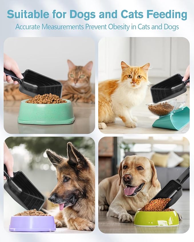 2 Cup Dog Food Scoop(2 Pack), Plastic Pet Food Scoop with Measuring Lines for Accurate Pet Food Portions,Dishwasher Safe (Black)