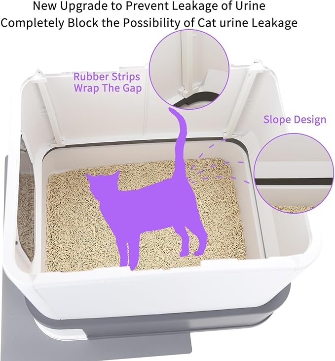 RIZZARI Cat Litter Box Stainless Steel Top-Entry : Leak-Proof Enclosed Design Reduces Odor, for Indoor Cats & Owners (Dark Gray)