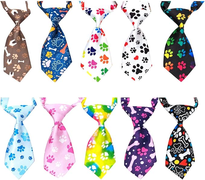 PET SHOW 10pcs Pack Paw Small Dog Ties Neckties for Doggies Cats Adjustable Holiday Birthday Grooming Accessories Neck Ties Bowties Girl Boy Festival Wedding Costumes Puppies Photography Party Gift