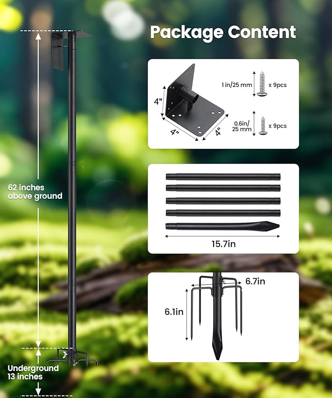 Bird Feeder Pole, 75 inch Bluebird House Pole for Outside Heavy Duty with 5 Prongs Base, Bird Buddy Accessories Mounting Kit, Adjustable Hummingbird Feeder Stand for Outdoor Wild Birds Watching