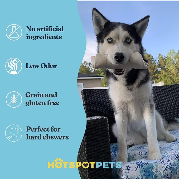 hotspot pets 5 Pack - 8-9 Inch Large Rawhide Dog Chew Bones - Made from Grass Fed Brazilian - Great for Dental & Oral Care for Aggressive Chewers Large Dogs (5 Pack)