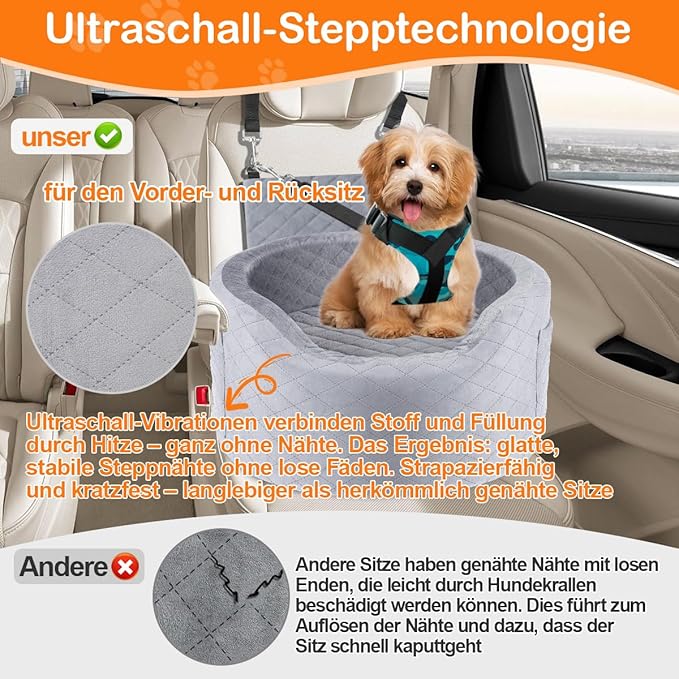 Dog Booster Car Seats for Small Medium Dogs, Fits Dogs Under 19", 28D High-Density Memory Foam with Waterproof Cover, Pet Travel Bed with Storage Pockets, Blanket, Dog Safety Belt