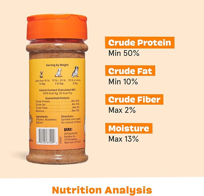 Barkbox Chicken Dog Treat Topper High Protein Limited Ingredient Meal Mixer, Rosemary Extract for Large & Small Breeds, Elevate Dog Food Dining, Shake & Pour for Dog Bowls (Pack of 3)