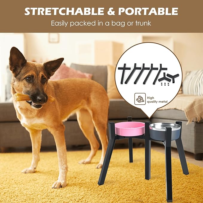 Raised Dog Bowl Stand for Large & Extra Large Dogs – 13.7" Tall Adjustable Holder Fits 7–10.6" Wide Bowls, Elevated Dog Food & Water Stand, 2-in-1 Design (Bowls Not Included)